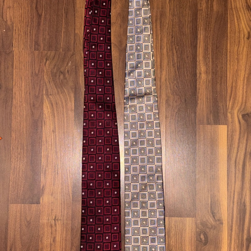 2 Men’s/Unisex Neck Ties by Peacock One tie Blue, Gray & Gold/Brown & Red &Black
